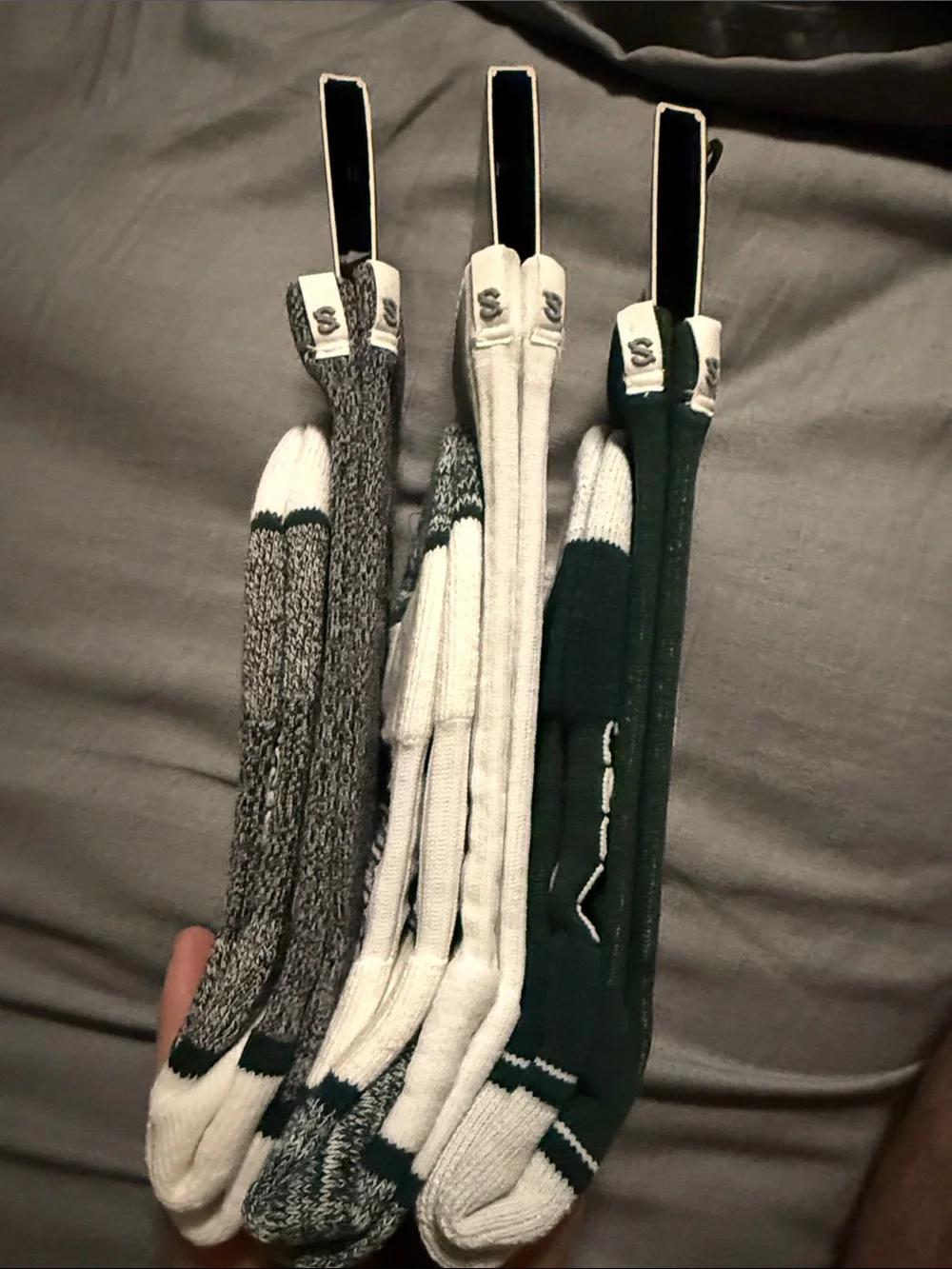 3 pack: Strideline Michigan State Spartans Athletic Crew Socks: White Green Grey